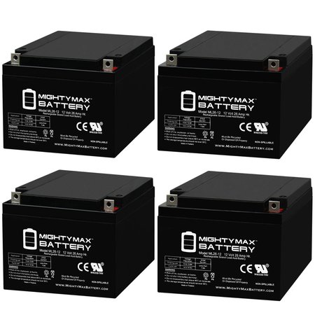 MIGHTY MAX BATTERY 12V 26AH Replacement Battery for Power-Sonic PS-12260-NB - 4PK MAX3959924